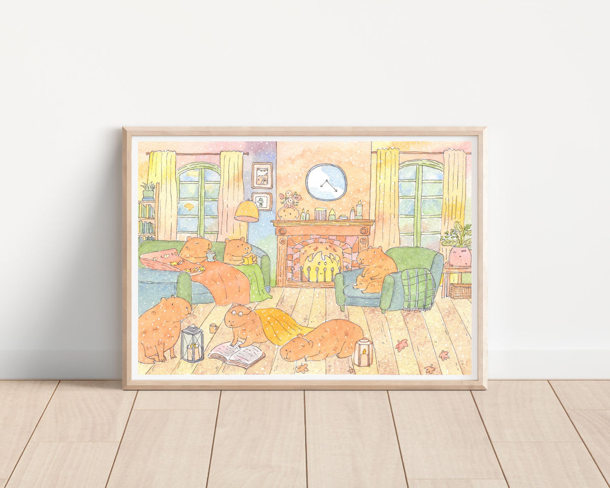 Capybara's Cozy Corner Art Print | Nursery Decor