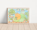 Capybara Enjoying Matcha Boba Tea on the Bean Bag Sofa - Chill Day Watercolor Art Print / illustration/ wall art