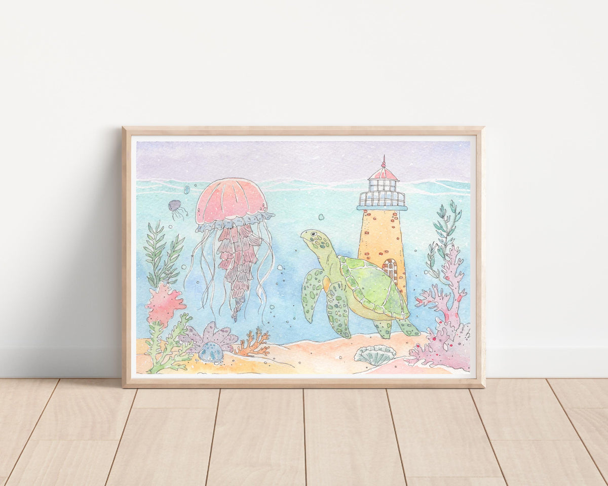 Lighthouse Beneath the Waves Art Print | Nursery Decor