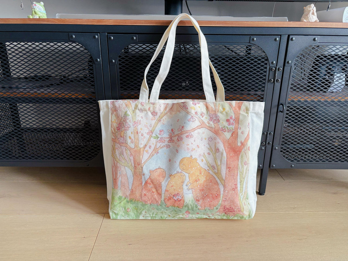 Capybara Cherry Blossom  Canvas tote | Travel Bag
