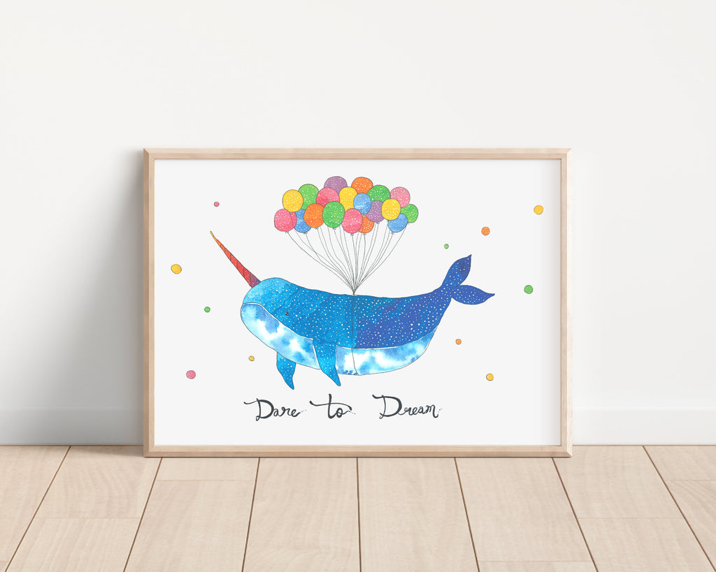 Narwhale Dare To Dream Art Print Art Print | Nursery Decor