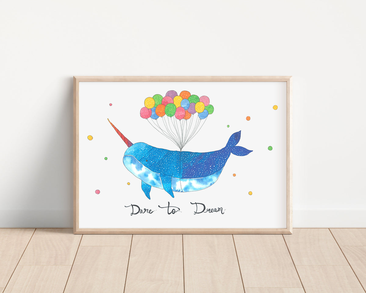 Narwhale Dare To Dream Art Print Art Print | Nursery Decor