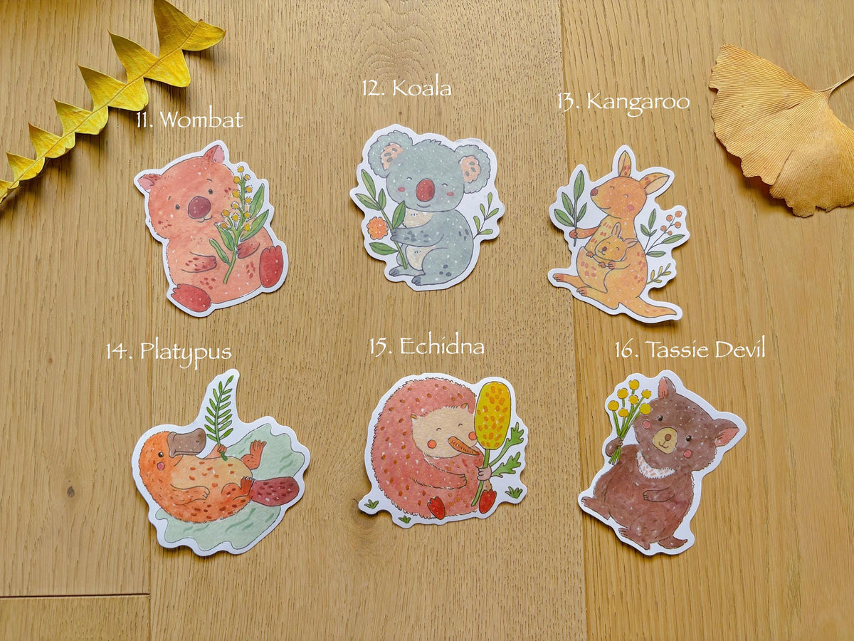 Watercolor Animal Stickers Australian Wildlife | Laptop Decals