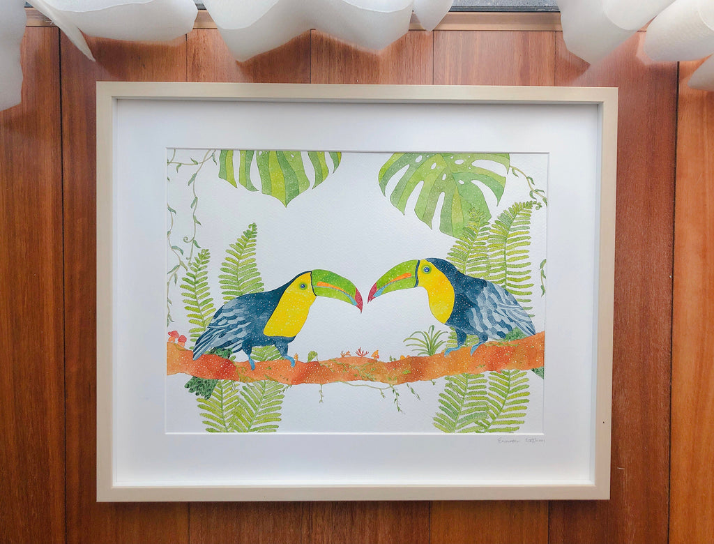 Keel-billed toucans in the forest Art Print | Nursery Decor