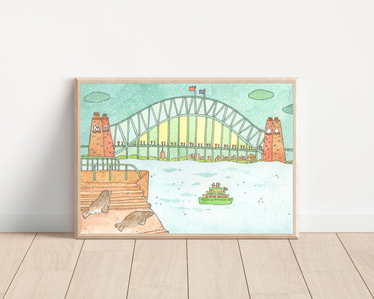 Sydney Harbour Bridge and Benny Art Print | Nursery Decor