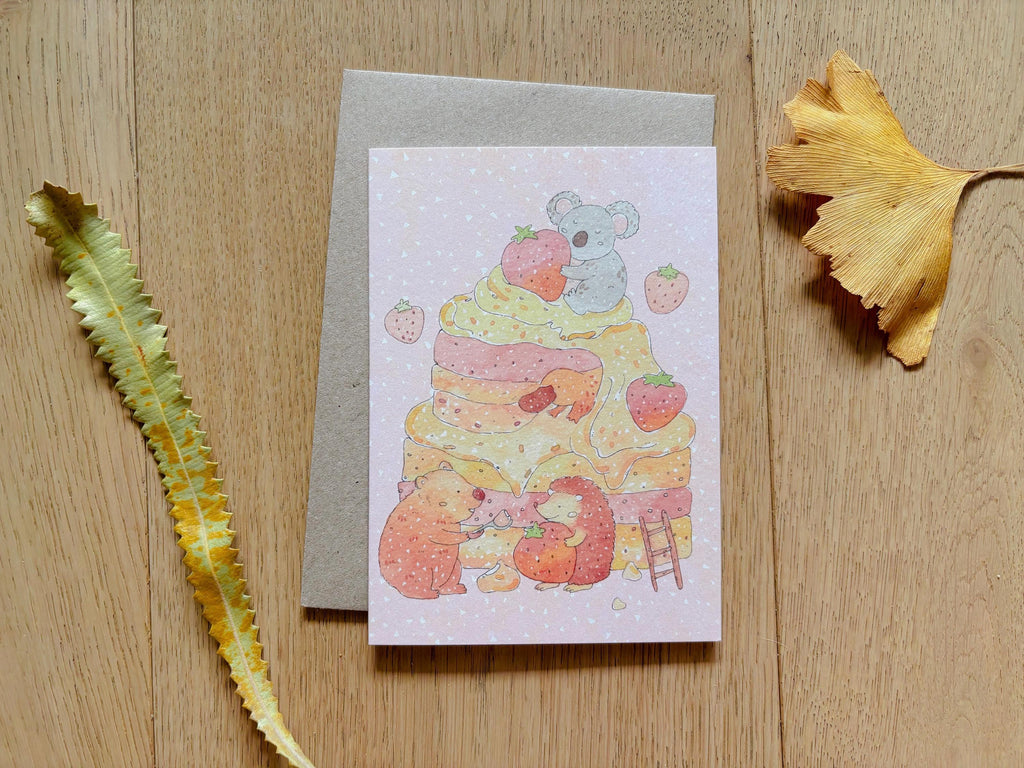Sweet Dessert Animal Greeting Cards – Cute Koala & Capybara Illustration / Pastel Watercolor Card / Kawaii Gift / Set or Single Card
