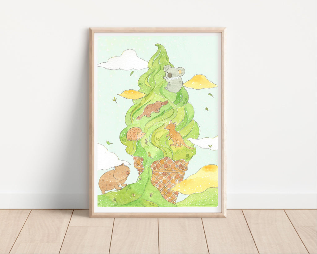 Matcha Ice Cream Mountain Art Print | Nursery Decor