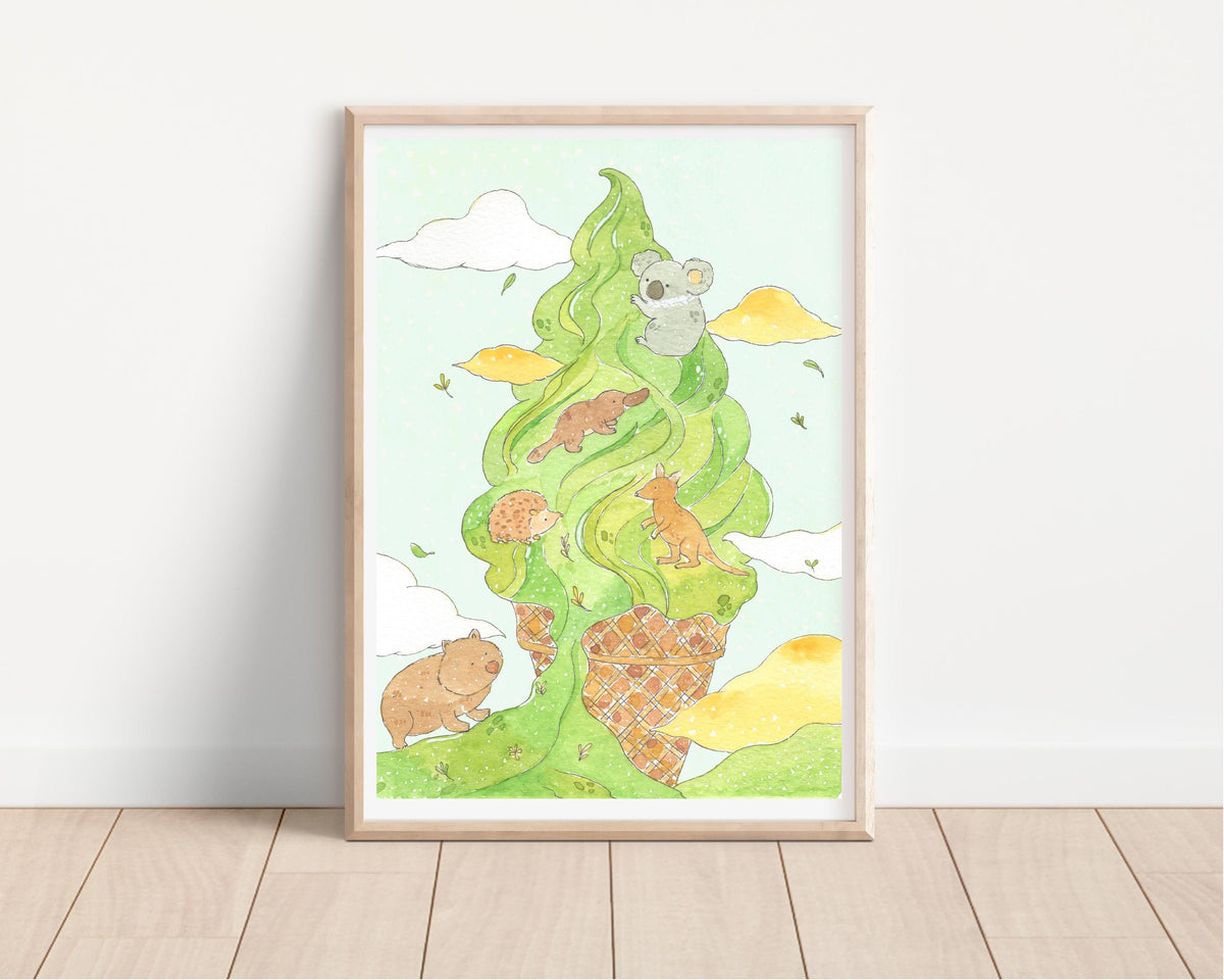 Matcha Ice Cream Mountain Art Print | Nursery Decor