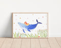 Little girl sail with humpback whale Art Print | Nursery Decor