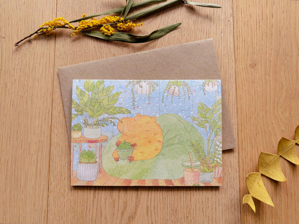 Capybara Matcha Boba Tea  Greeting Card | Art Cards