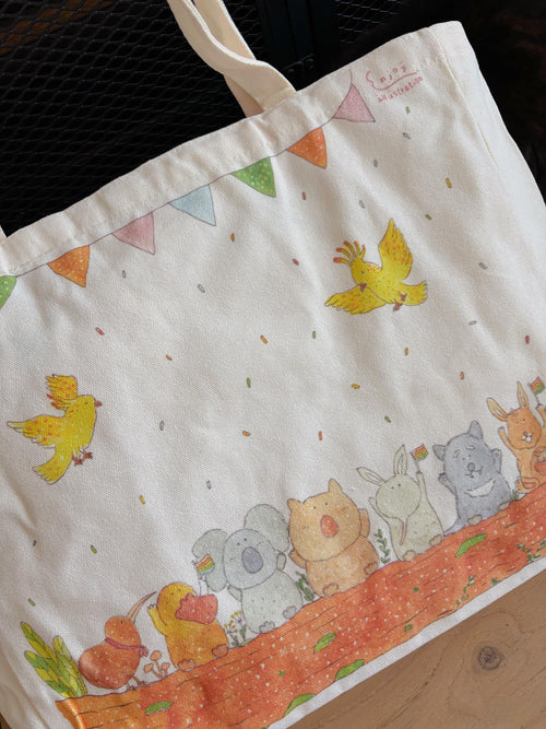 Australian Animal & Little New Friend Kiwi Bird Canvas tote | Travel Bag