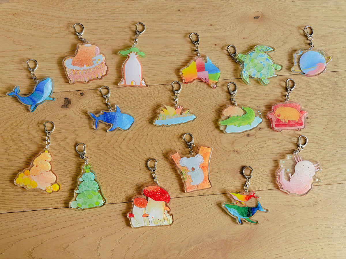 Oyster Mushroom Family Acrylic Keychain | Bag Charm