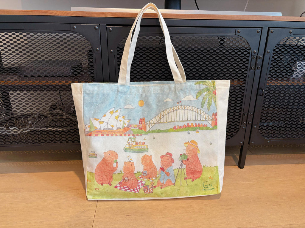 Capybara family Picnic in Sydney  Canvas tote | Travel Bag