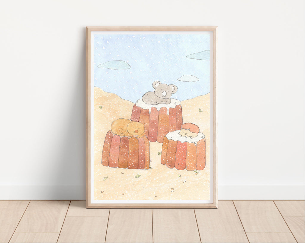 Canelé Mountain – A Quiet Rest Together / Watercolour / Illustration / Wall Art / Nursery Room Decor / Art Print