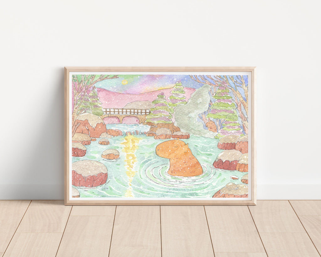 Capybara Winter Wonderland Art Print | Nursery Decor