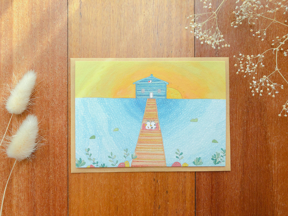 The Blue boat house Greeting Card | Art Cards