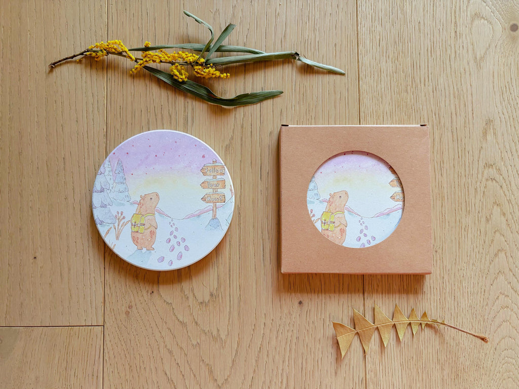 Follow Your Heart Capybara Travel Gift | Table Coaster