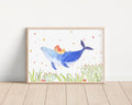 Humpback whale and little girl Art Print | Nursery Decor