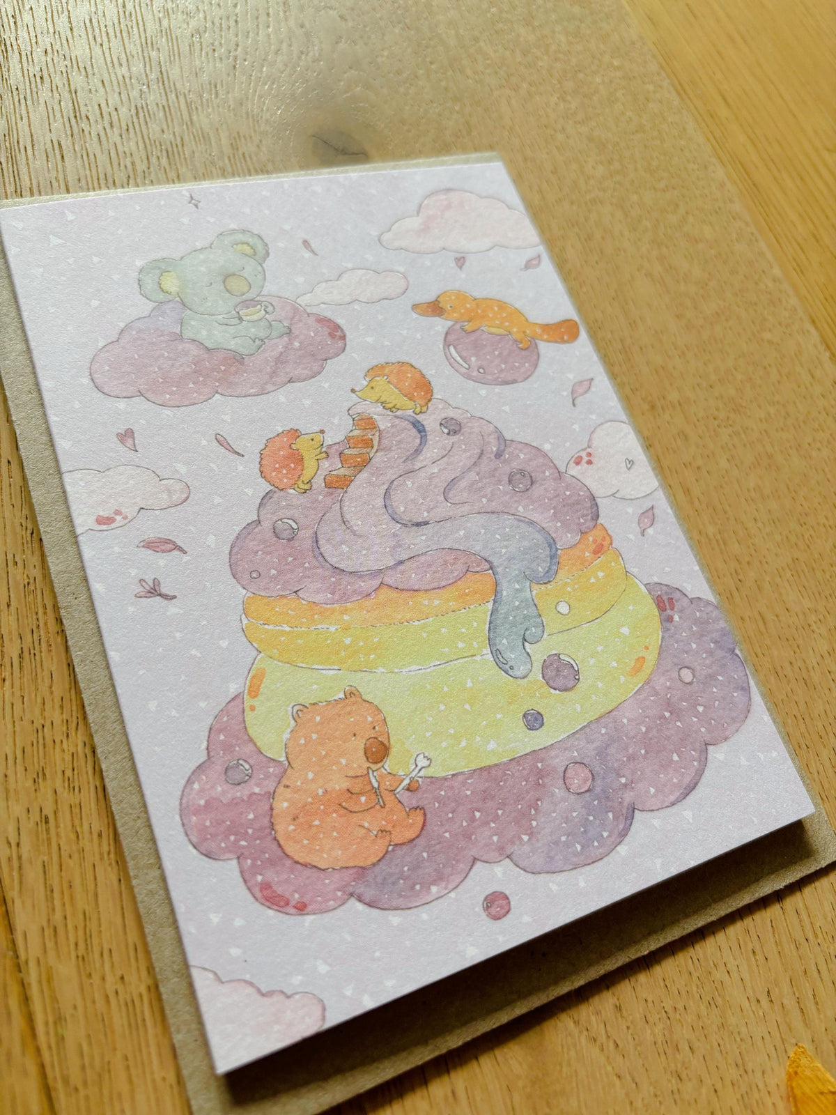 Sweet Dessert Animal Greeting Cards – Cute Koala & Capybara Illustration / Pastel Watercolor Card / Kawaii Gift / Set or Single Card