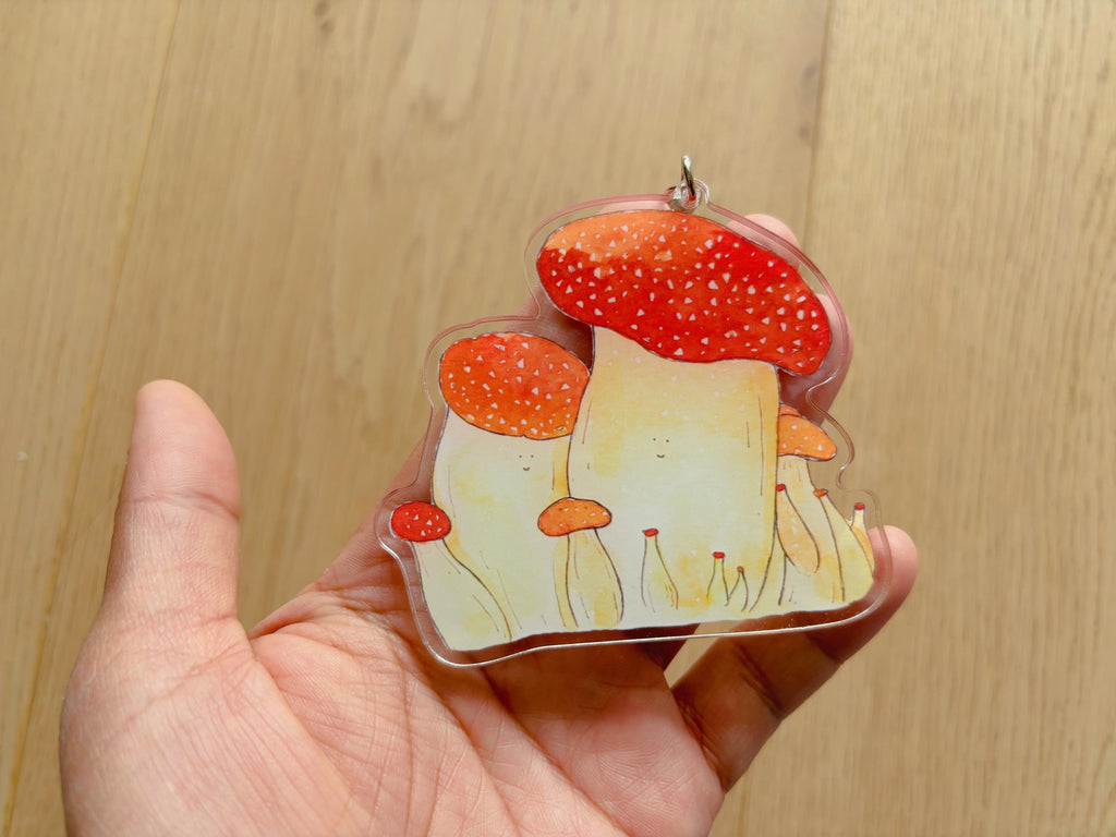 Oyster Mushroom Family Acrylic Keychain | Bag Charm
