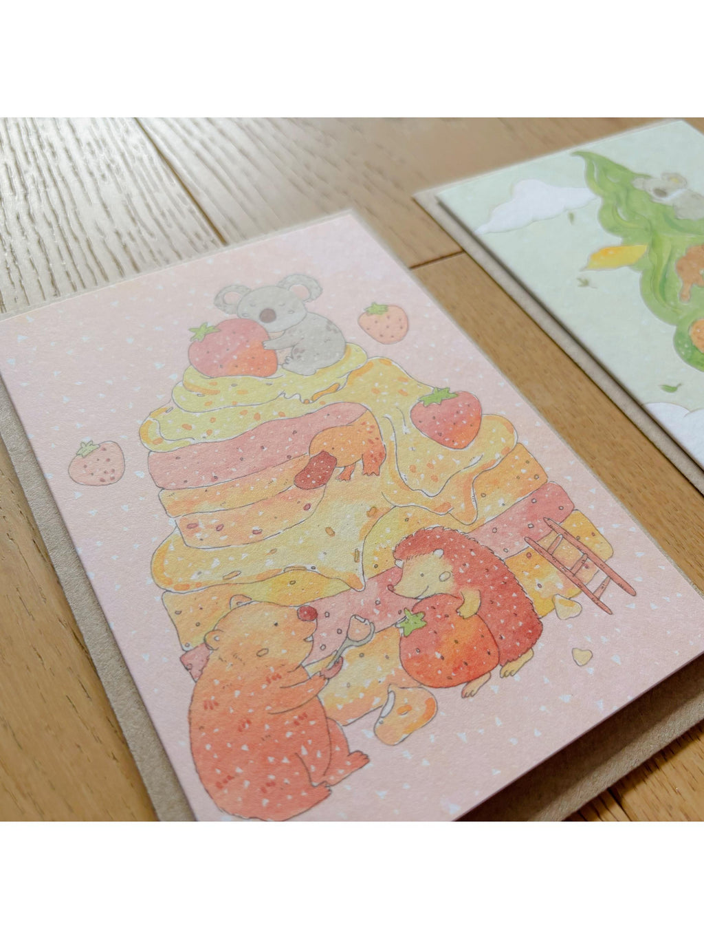 Sweet Dessert Animal Greeting Cards – Cute Koala & Capybara Illustration / Pastel Watercolor Card / Kawaii Gift / Set or Single Card
