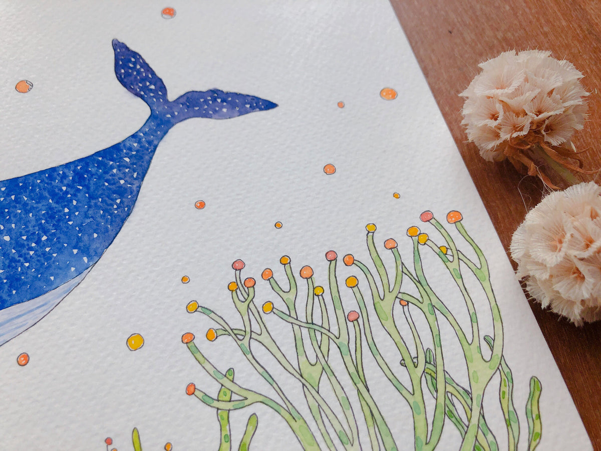 Humpback whale and little girl Art Print | Nursery Decor