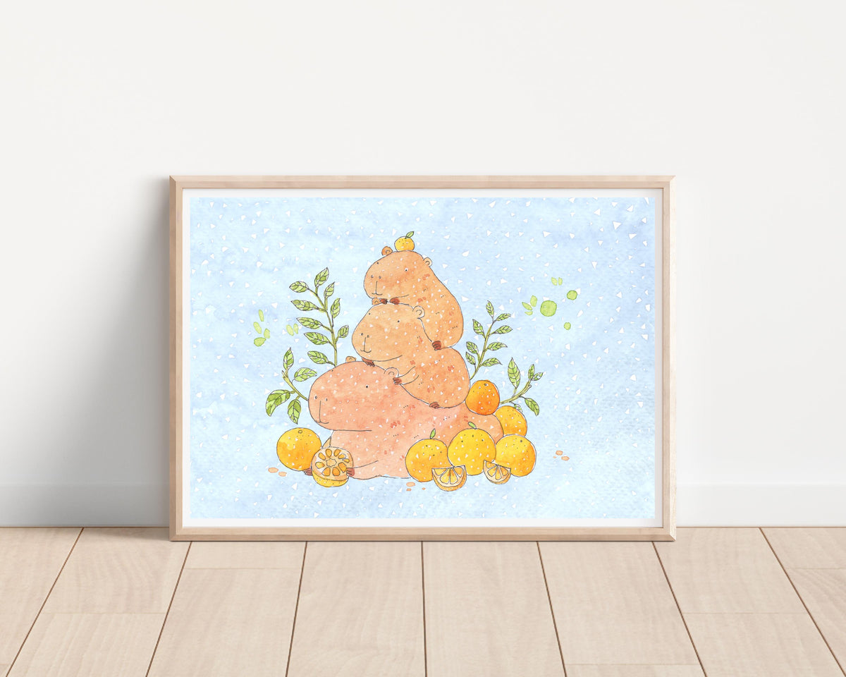 Cozy Capybara Pile-Up Art Print | Nursery Decor