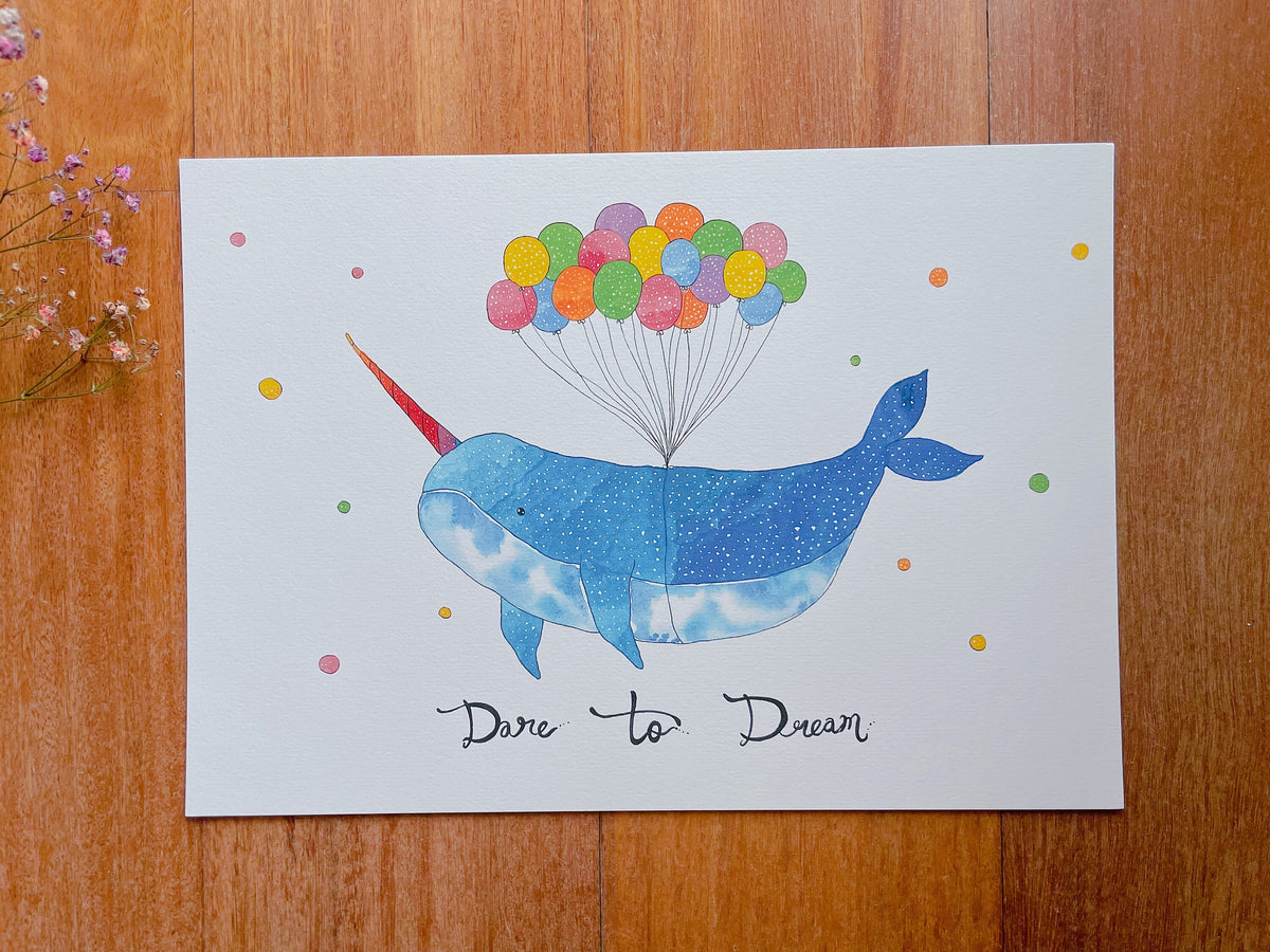 Narwhale Dare To Dream Art Print Art Print | Nursery Decor