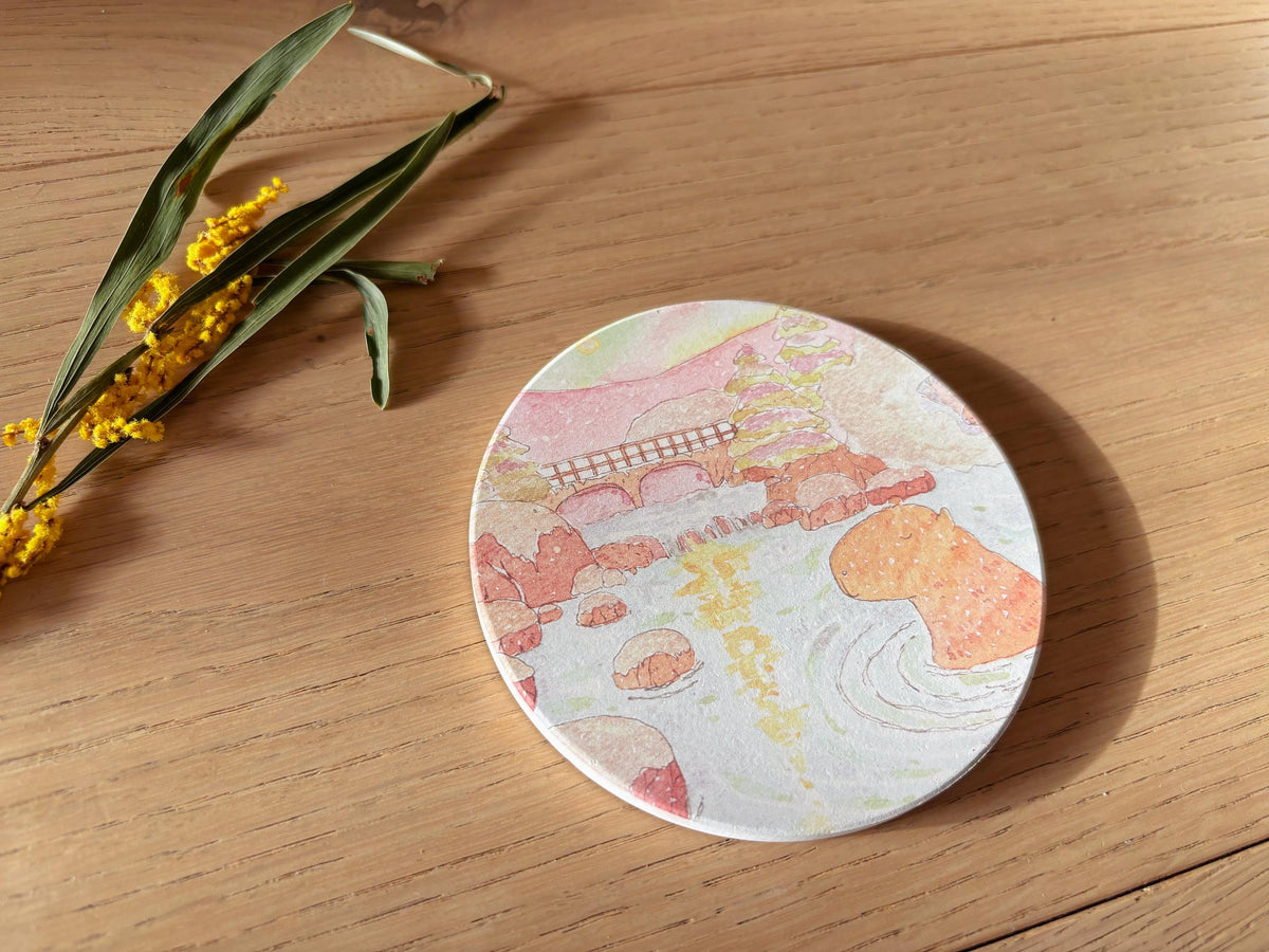 Capybara Winter Hot Spring Travel Gift | Table Coaster