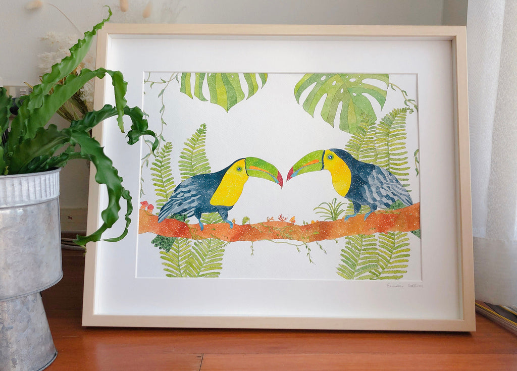 Keel-billed toucans in the forest Art Print | Nursery Decor