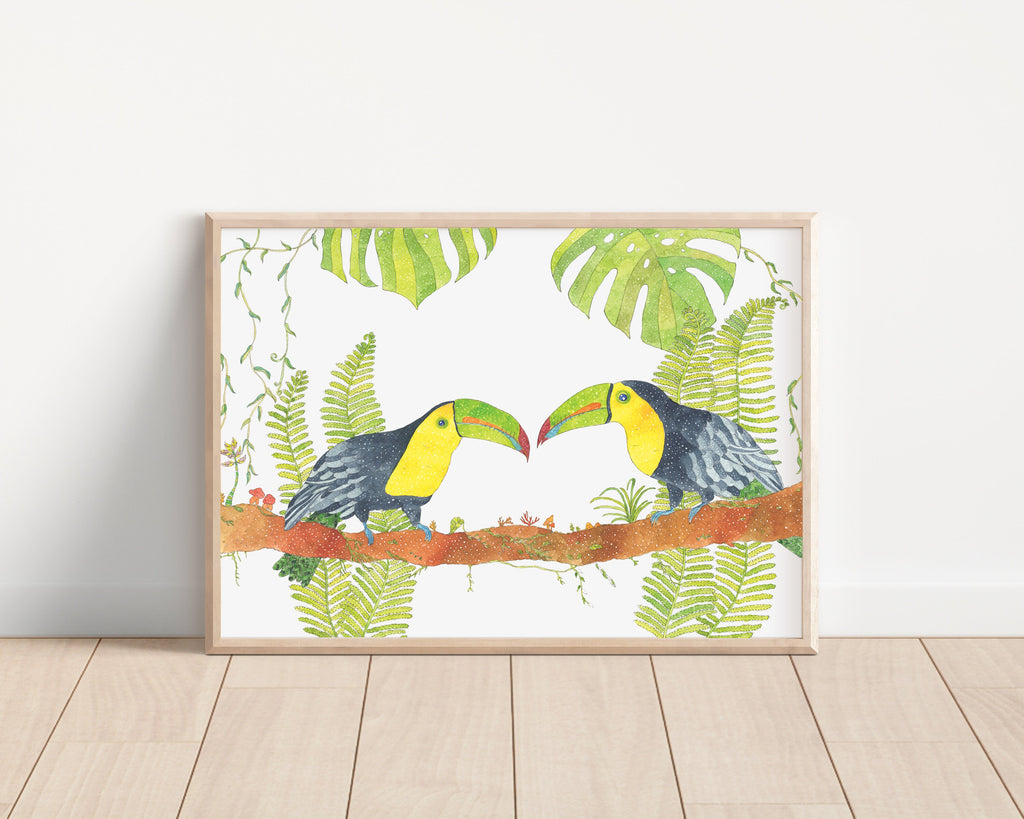 Keel-billed toucans in the forest Art Print | Nursery Decor