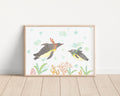 Penguins swimming Art Print | Nursery Decor