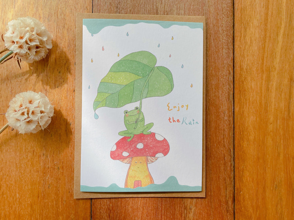 Frog enjoys the rain Greeting Card | Art Cards
