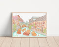 Tea Time in Capybara Town Art Print | Nursery Decor