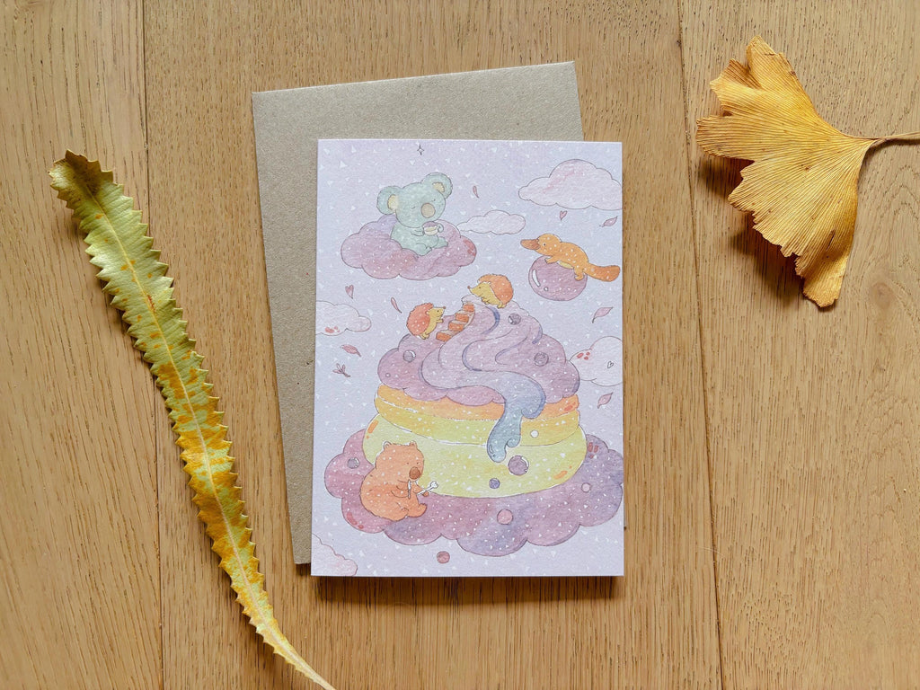 Sweet Dessert Animal Greeting Cards – Cute Koala & Capybara Illustration / Pastel Watercolor Card / Kawaii Gift / Set or Single Card