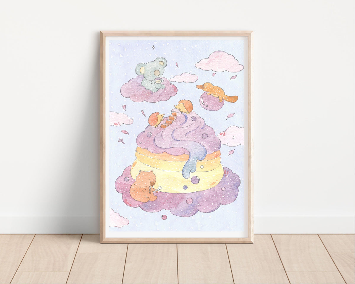 Taro Soufflé Mountain – A Sweet Dream Together / Watercolour / Cake Illustration / Wall Art / Nursery Decor / Art Print