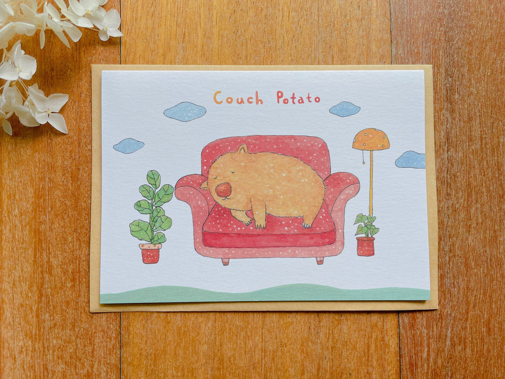 Wombat Couch Potato Greeting Card | Art Cards