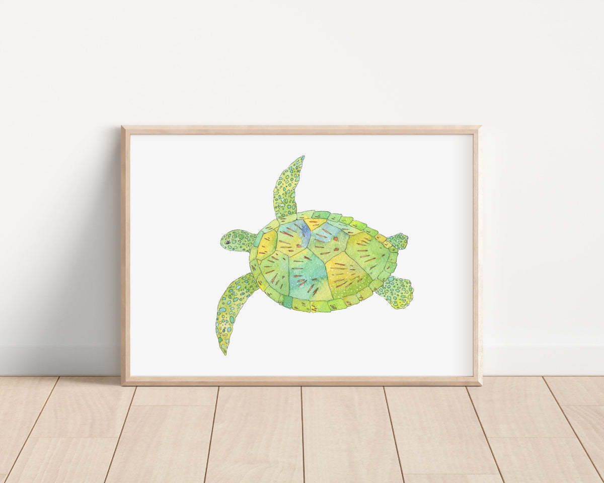 Green Sea Turtle Watercolor Art Print | Nursery Decor