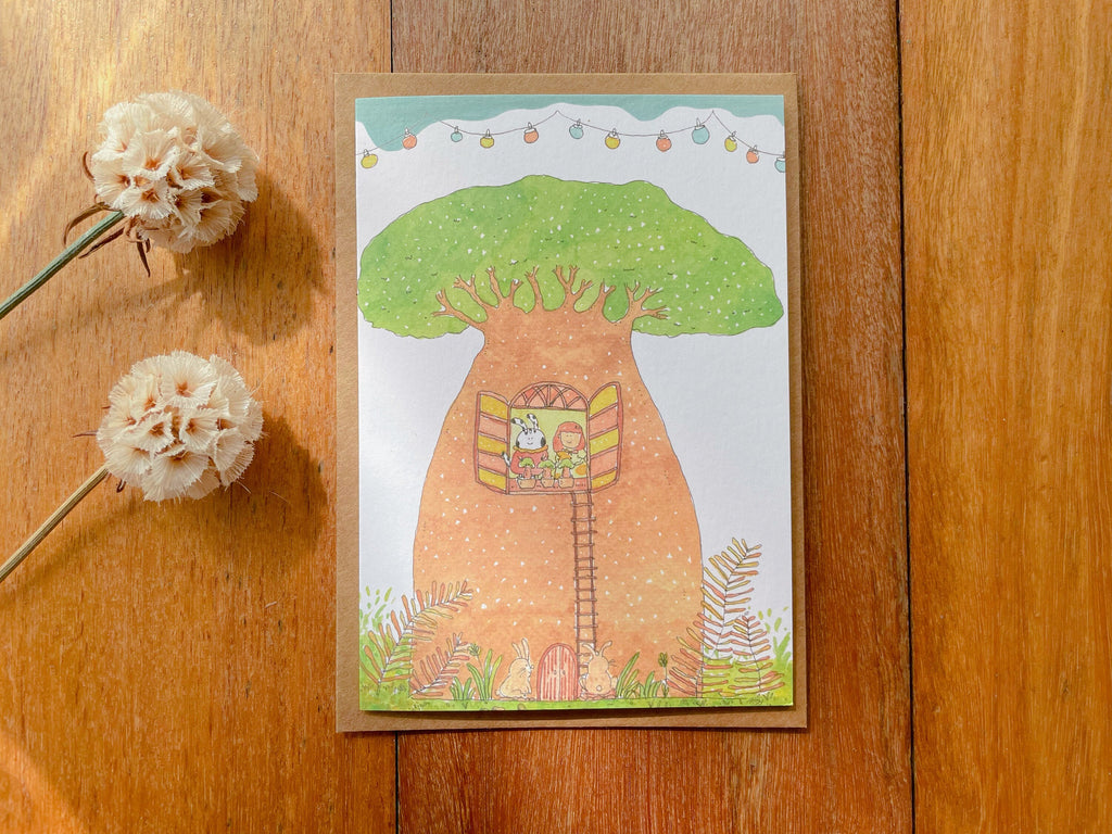 Baobab Tree House Greeting Card | Art Cards