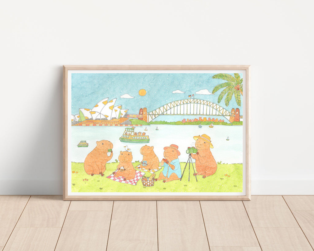Capybara Sydney Picnic Art Print | Nursery Decor