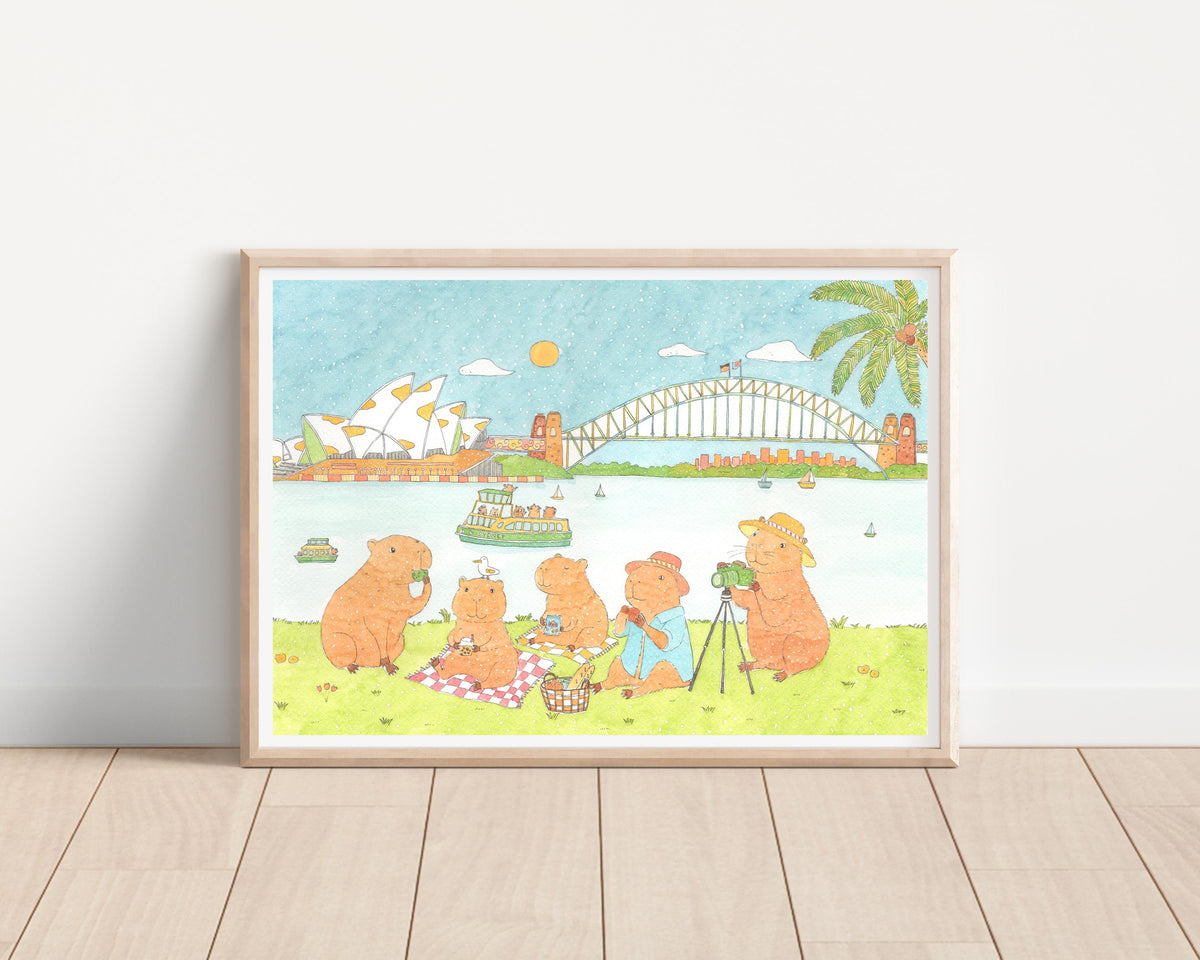 Capybara Sydney Picnic Art Print | Nursery Decor