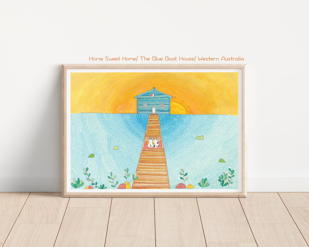 The Blue boat house Art Print | Nursery Decor