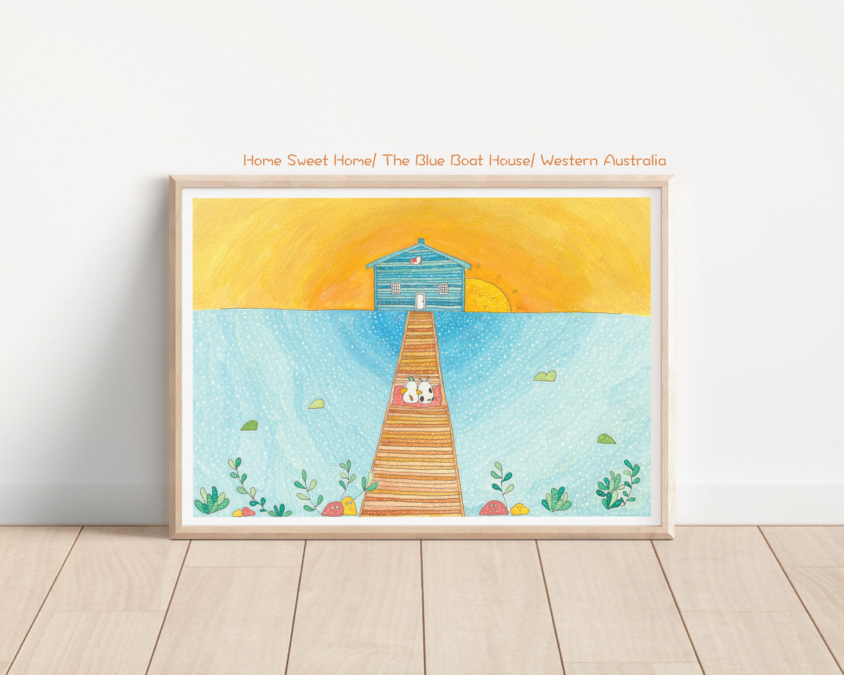 The Blue boat house Art Print | Nursery Decor