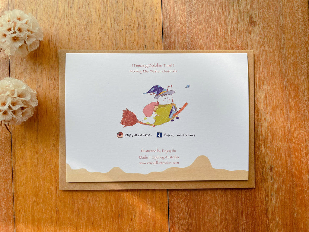 Feeding Dolphin at Monkey Mia Greeting Card | Art Cards